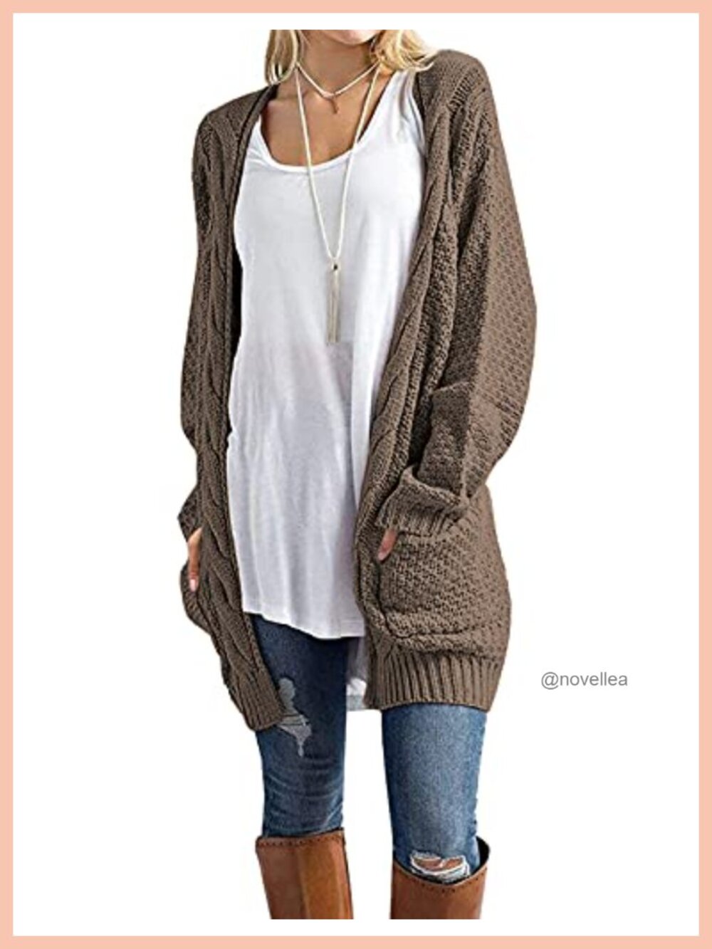 Womens Cable Knit Cardigan Sweater Long Sleeve Open Front Pockets Fall Winter